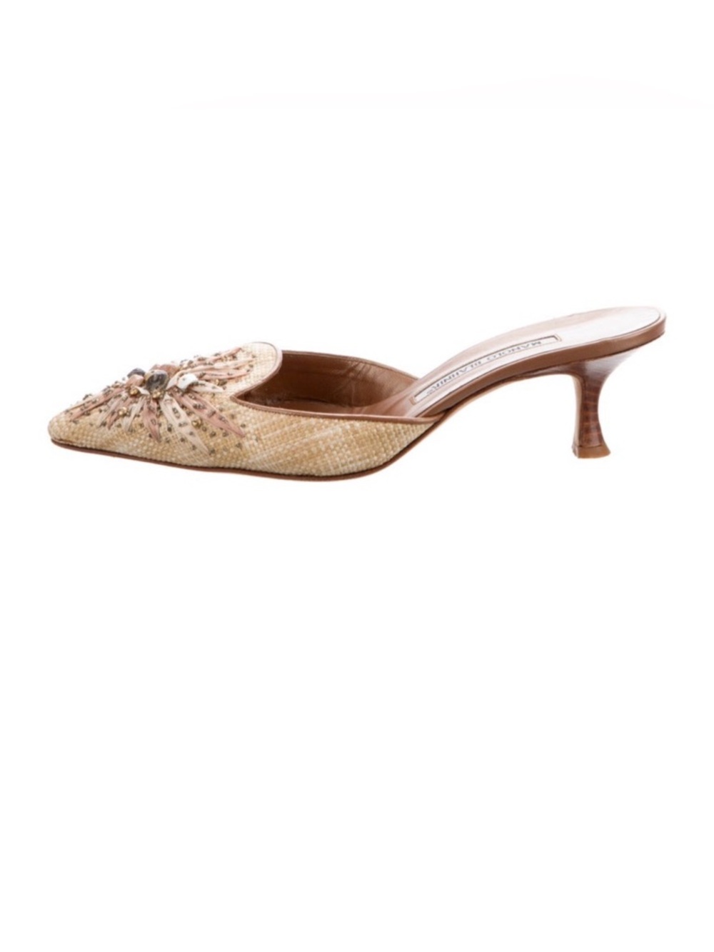 Manolo Blahnik Straw Pointed-Toe Mule Heel 38
